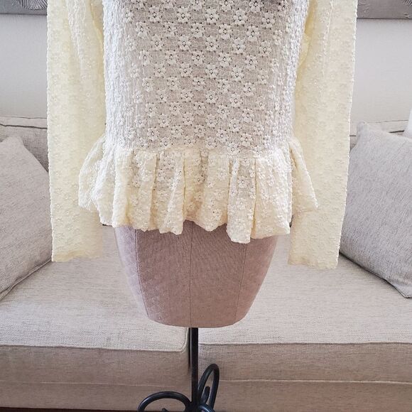 NEW! Rebecca Taylor Peplum Hem Long Sleeve Blouse - size XL in Vanilla - Picture 7 of 15